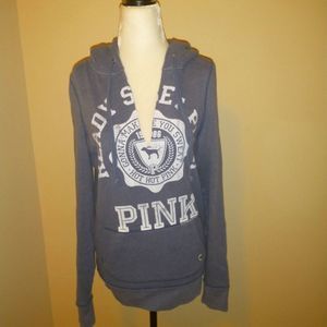 PINK VS -- Vtg Gonna Make You Sweat Hot Hot Pink Raw Hem V-Neck Hoodie🔥y2k